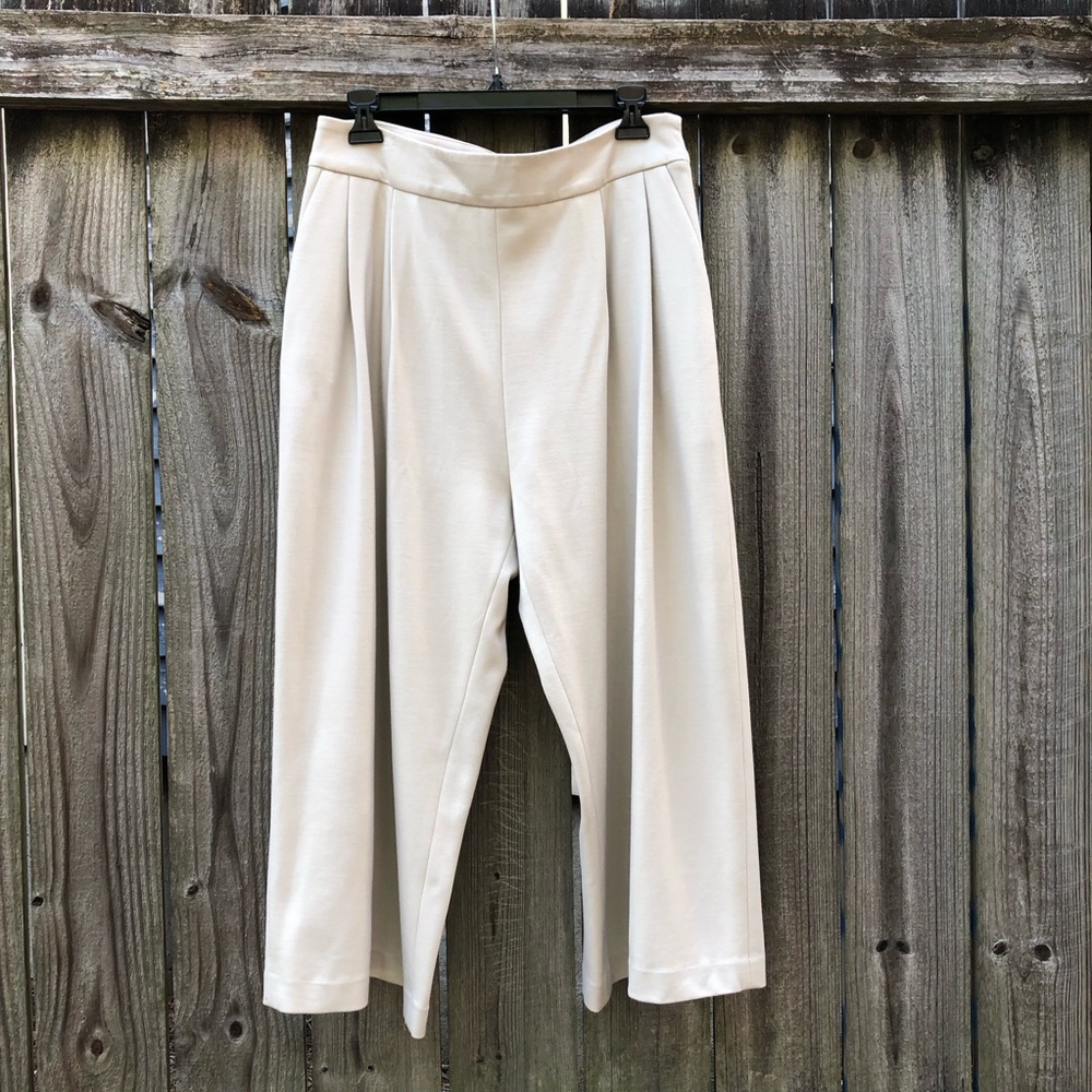 Eleventy Wide Leg Pleated Cropped Pants Size S Cream Heavy Made in Italy